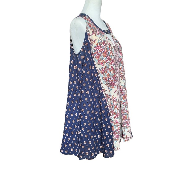 Jodifl Tunic Dress Blouse Size Small Blue Boho Scarf Print Trapeze Swing Top - Picture 3 of 8